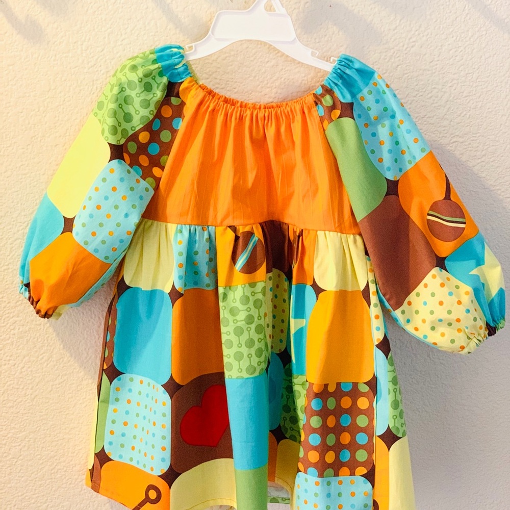 Cute Orange Toys Print Long Sleeve Girl Dress
